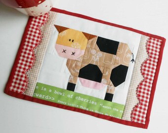 Patchwork Cow Mug Rug and Patchwork Block Pattern