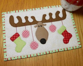Christmas Antlers Mug Rug Pattern