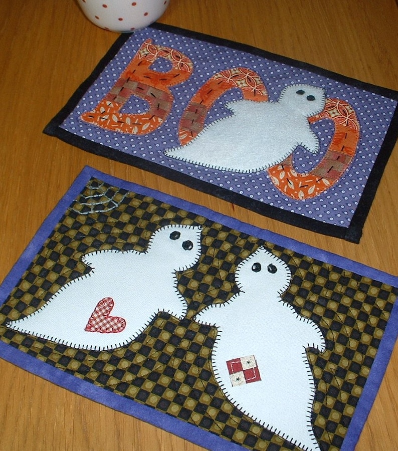 Halloween Witch and Ghost Pattern Pack Two Spooky Mug Rug Patterns from the Patchsmith image 3