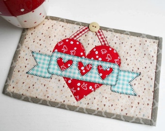 Heart Banner Mug Rug Pattern