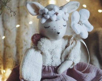 handmade deer doll, rag doll, art doll, art work, plush deer, custom doll, ooak doll, kids room decor, ooak art doll, flower doll