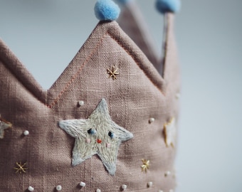 Handmade Embroidery Linen Birthday Crown – Adjustable Keepsake