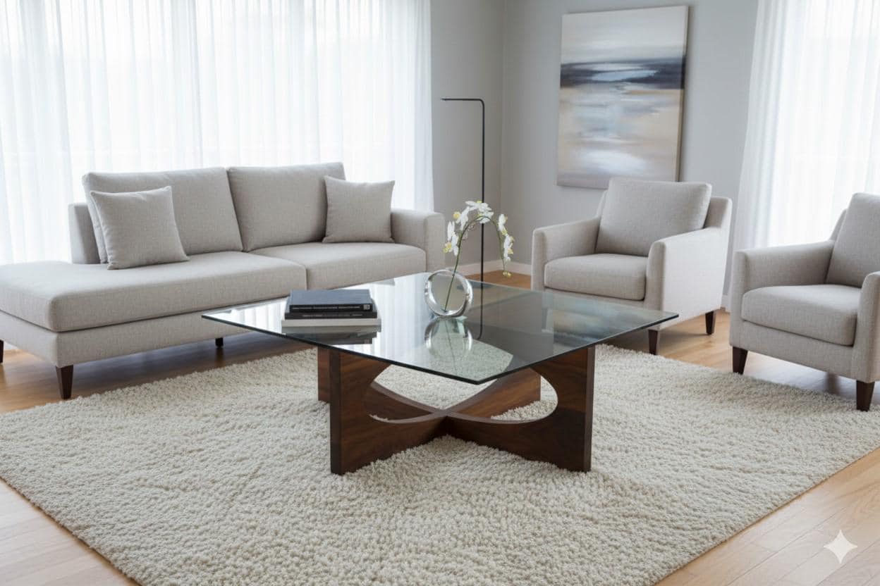 Walnut Mid-Century Modern Coffee Table Glass Top