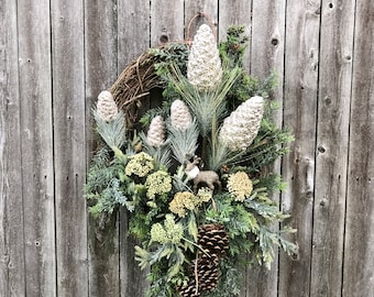 Rustic Christmas Wreath: Large Woodland Pine Cone Door Decor