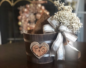 Rustic flower girl basket- Flower Girl Basket- Flowergirl- Burlap Baskets Rustic - Shabby Chic Weddings- Rustic wooden basket- Flower girl