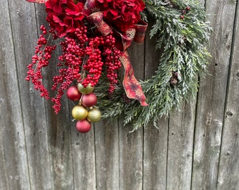 Christmas wreath, holidays wreath, front door, red Christmas,