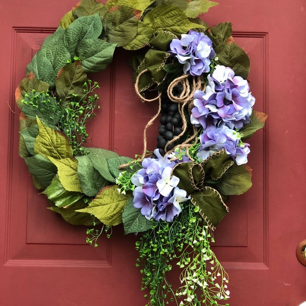 Rustic hydrangeas, Rustic wreath, Farmhouse decor, Front door decor, Rustic door decor, Front door wreath, Modern rustic wreath