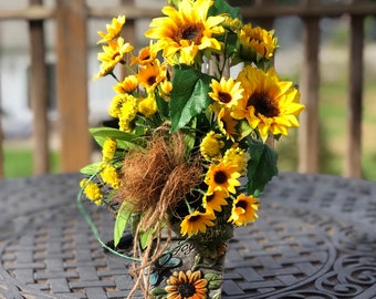 Sunflower floral arrangement, Autumn centerpiece, Fall centerpiece, Centerpiece, Home decor, Autumn home decor, Autumn mantle, Autumn