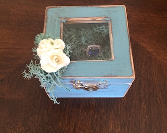 Casella di anello di fidanzamento, piccolo anello titolare, personalizzato portatore dell'anello, anello di legno Wedding Box, cuscino Shabby Chic, proposta in legno contenitore, contenitore di anello