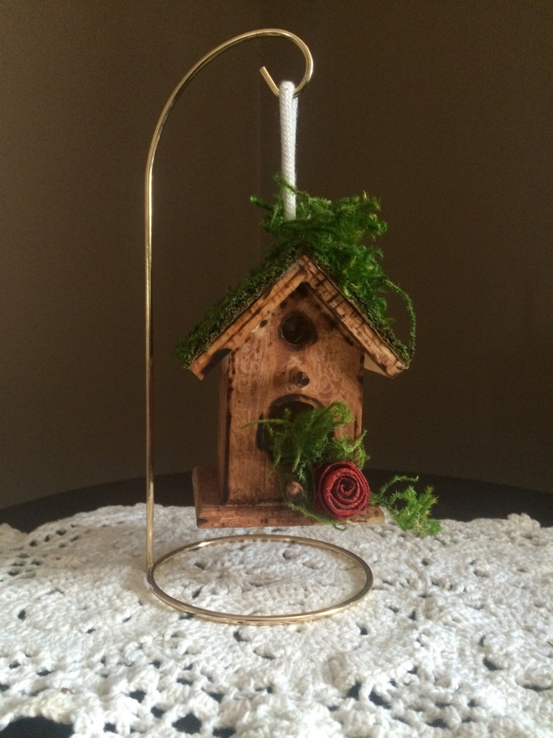 Hanging Woodland Birdhouse-Rustic Birdhouse Decorated Bird house-Bird house Table Decor Wood ornaments Wood Bird House