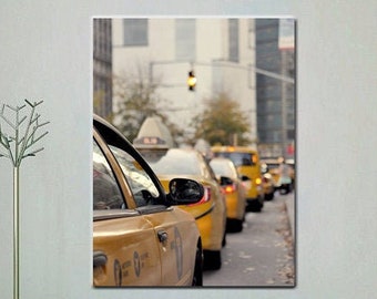 New York City street photography print or canvas, New York taxi cab print, modern artwork, extra large vertical tall wall art, yellow cab