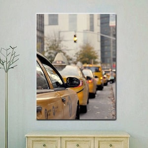 New York City street photography print or canvas, New York taxi cab print, modern artwork, extra large vertical tall wall art, yellow cab