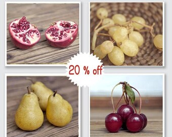 Modern farmhouse kitchen prints, country kitchen decor, fruit photography, rustic kitchen wall art set of 4 prints, fruit still life prints