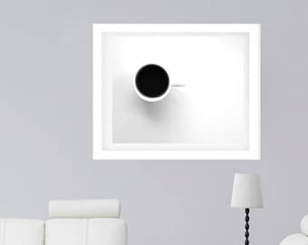 Coffee cup wall art, modern artwork, kitchen minimalist art print, coffee shop wall decor, black and white photography, coffee lover gift
