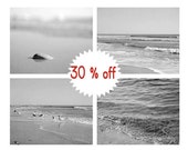 Nautical decor art, grey bathroom prints, beach wall art, ocean photography set, 4 11x14 coastal prints, pale grey sea art, black and white