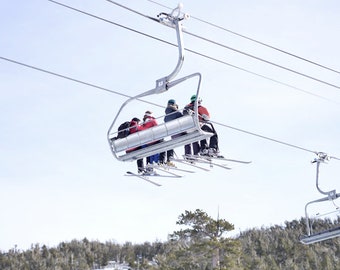 Ski gondola photography print, ski lift large art print winter lodge cabin decor gift, Heavenly mountain resort wall picture black and white