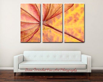 3 piece wall art leaf, 3 peace wall art leaf abstract, 3 panel canvas, extra large wall decor, modern artwork, oversized art, yellow red