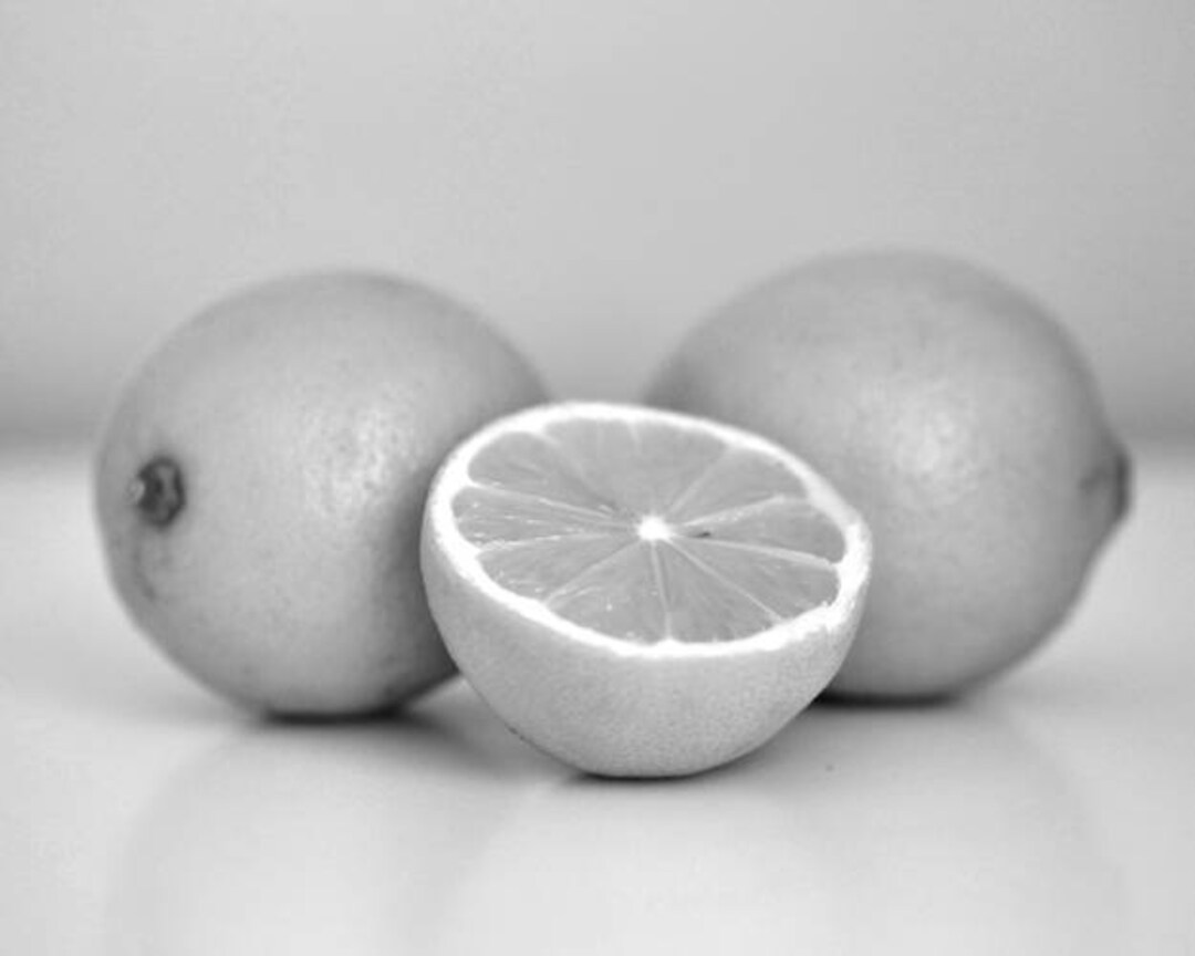 Grey Kitchen Decor Wall Art, Lemon Art Picture, Modern Kitchen Fine Art Print 11x14, 8x10, Black