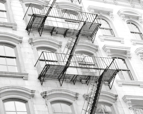 Apartment Building Photo Print, New York Fire Escape Ladder, New