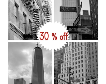 New York black and white photography print set of 4, New York City Empirte State apartment building fire escape, NYC gallery wall, vertical