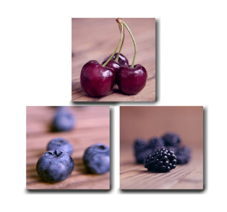 food canvas art set country farmhouse kitchen decor Dining room wall art rustic kitchen wall art set berry cherry fruit photography
