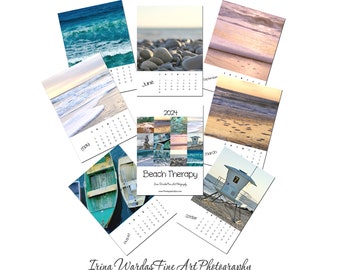 Photo calendar 2024 desk calendar, ocean beach photography calendar, 5x7 photo calendar 2024 with easel or stand, hostess gift ready to ship