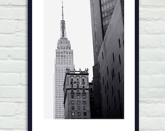 Empire State Building photograph, New York City Manhattan, black & white New York skyline architecture, NYC print 8x10, 11x14 vertical decor