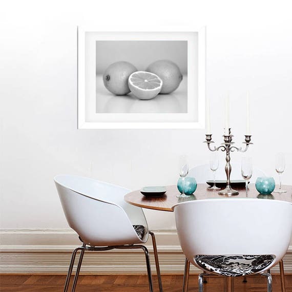 Grey Kitchen Decor Wall Art, Lemon Art Picture, Modern Kitchen