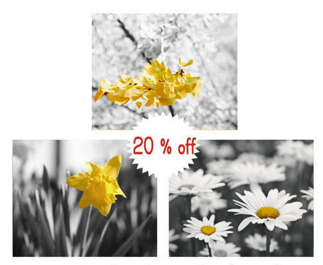 Bathroom Wall Decor, Grey Yellow Wall Art Set Set of 3 Prints, Nursery