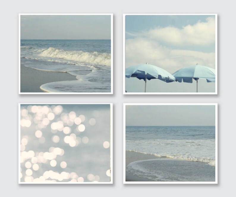 Pale Blue Coastal Wall Art Set 4 Prints Nautical Pictures Etsy