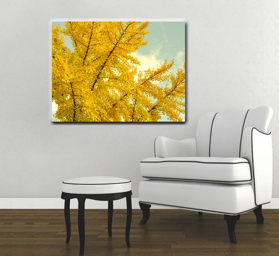 Ginkgo Biloba Yellow Tree Canvas Art Large Yellow Wall Art Etsy