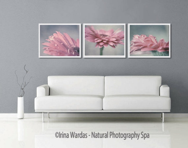 Dusty Pink and Grey Wall Art Grey and Pink Flower Print Set 3 Etsy