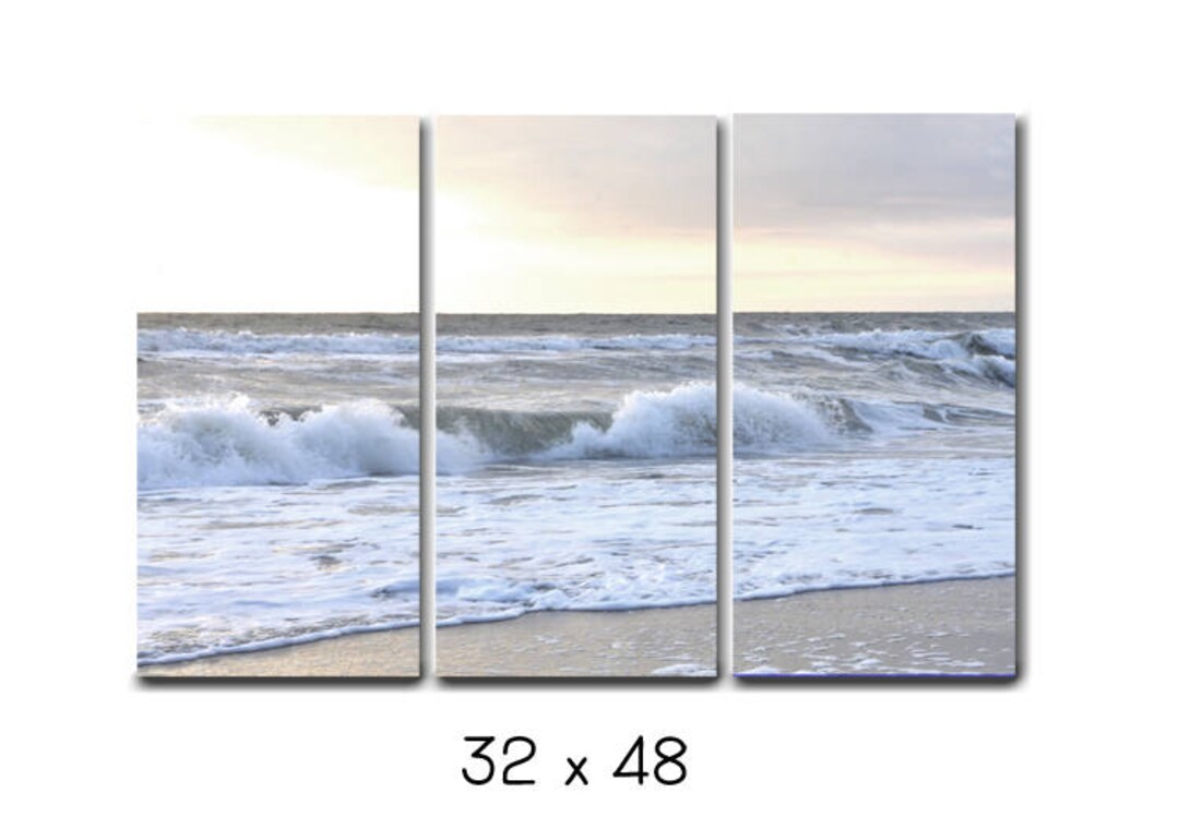 3 Piece Wall Art, Beach Canvas Photography, White Grey Ocean Canvas ...