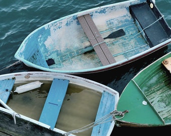 Row boats photography print, rustic beach wall decor, nautical wall  art modern print, weathered rowboat lake wall picture, teal blue green