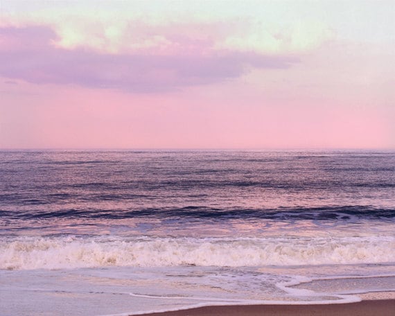 Pink Purple Beach Photography, Ocean Art Print, Lavender Pink