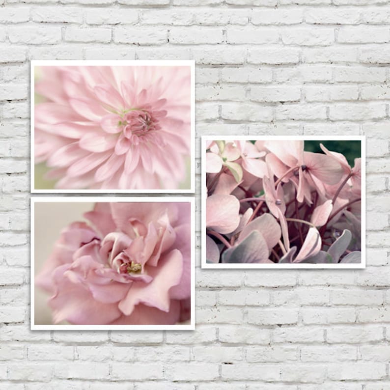 Dusty Pink Wall Art Set Dusty Rose Decor Shabby Chic Floral Etsy