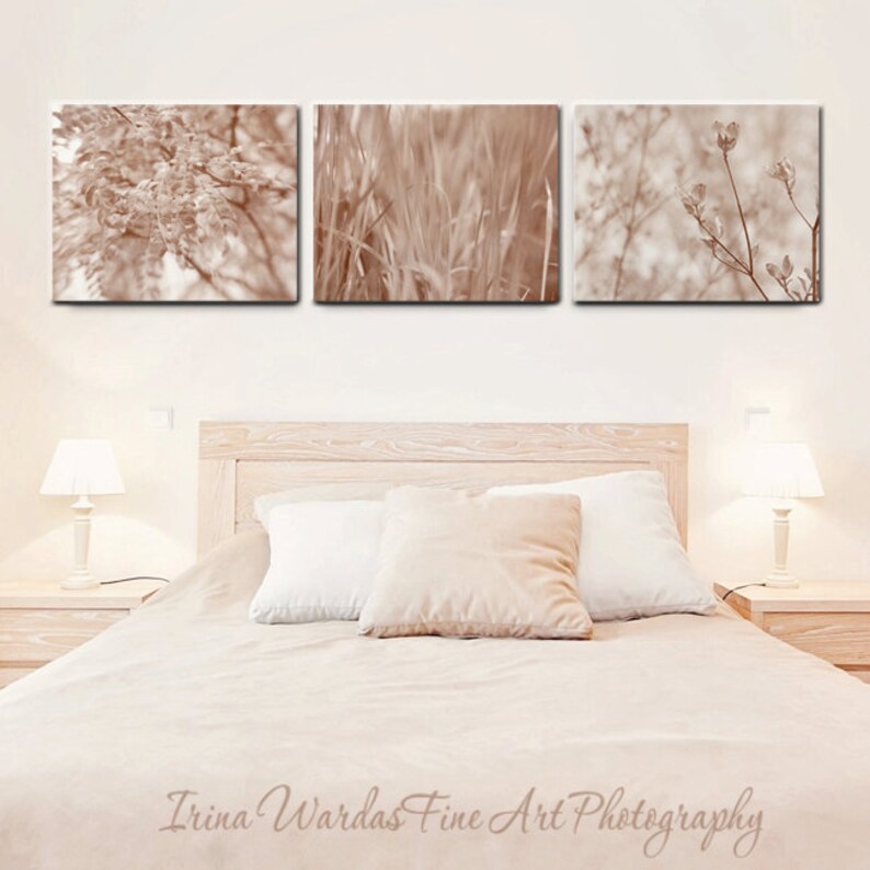 Bedroom Art Canvas Neutral Light Brown Gallery Wall Set Of 3 Wraps Nature Beige Tan Decor