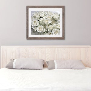 White roses photography, white rose print, shabby chic wall decor, white flowers floral bathroom bedroom wall art, large photograph canvas image 4