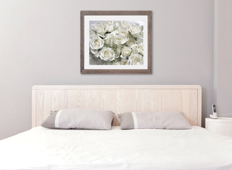 White roses photography, white rose print, shabby chic wall decor, white flowers floral bathroom bedroom wall art, large photograph canvas image 4