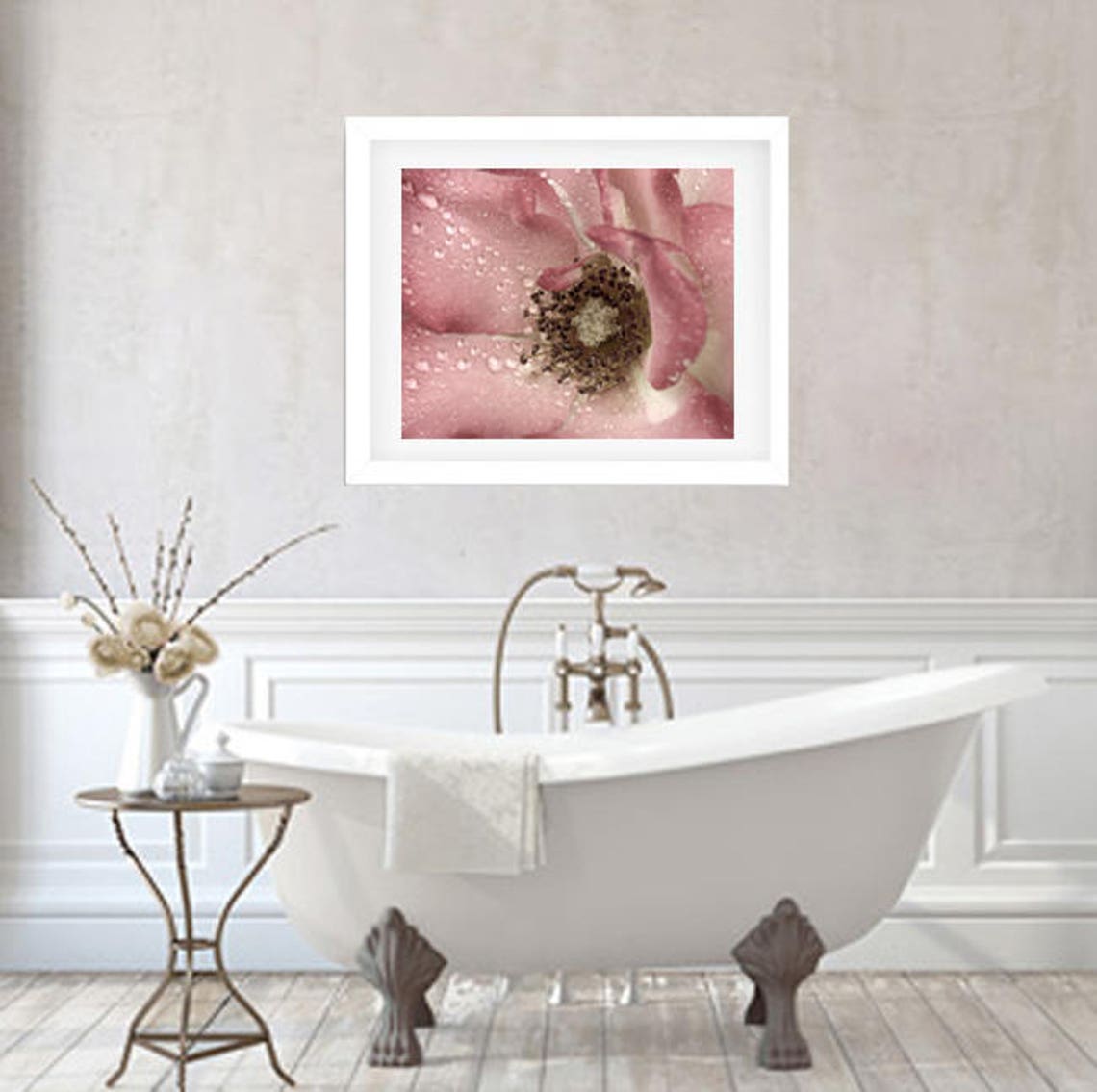 Bathroom Wall Decor Dusty Pink Wall Art Rain Drops Rose Etsy