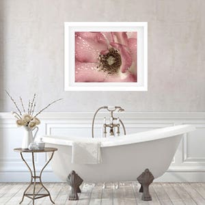 Bathroom wall decor, dusty pink wall art, rain drops rose photography picture, brown dusty decor print bathroom wall art, laundry room decor image 2