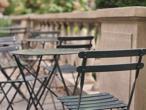 Outdoor cafe art print, dining room wall art, NYC street cafe Bryant park bistro tables chairs picture, kitchen print, restaurant wall decor