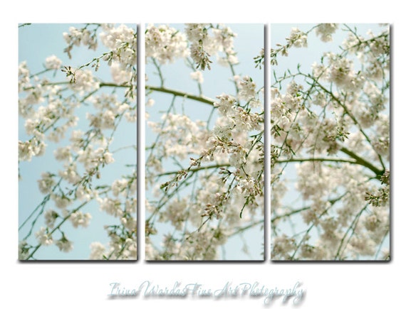 3 Panel Wall Art, Nature 3 Piece Wall Art, Cherry Blossom Canvas