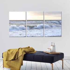 3 Piece Wall Art, Beach Canvas Photography, White Grey Ocean Canvas ...