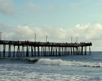 Pier photography, Virginia Beach pier wall art, navy blue aqua nautical bathroom picture, beach house decor, beach print 12x16 boardwalk