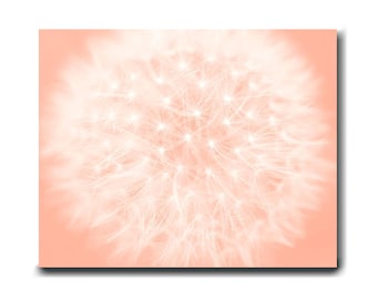 Dandelion photography large gallery wrapped canvas, dandelion art abstract floral artwork, nursery room wall art, bedroom peach wall decor