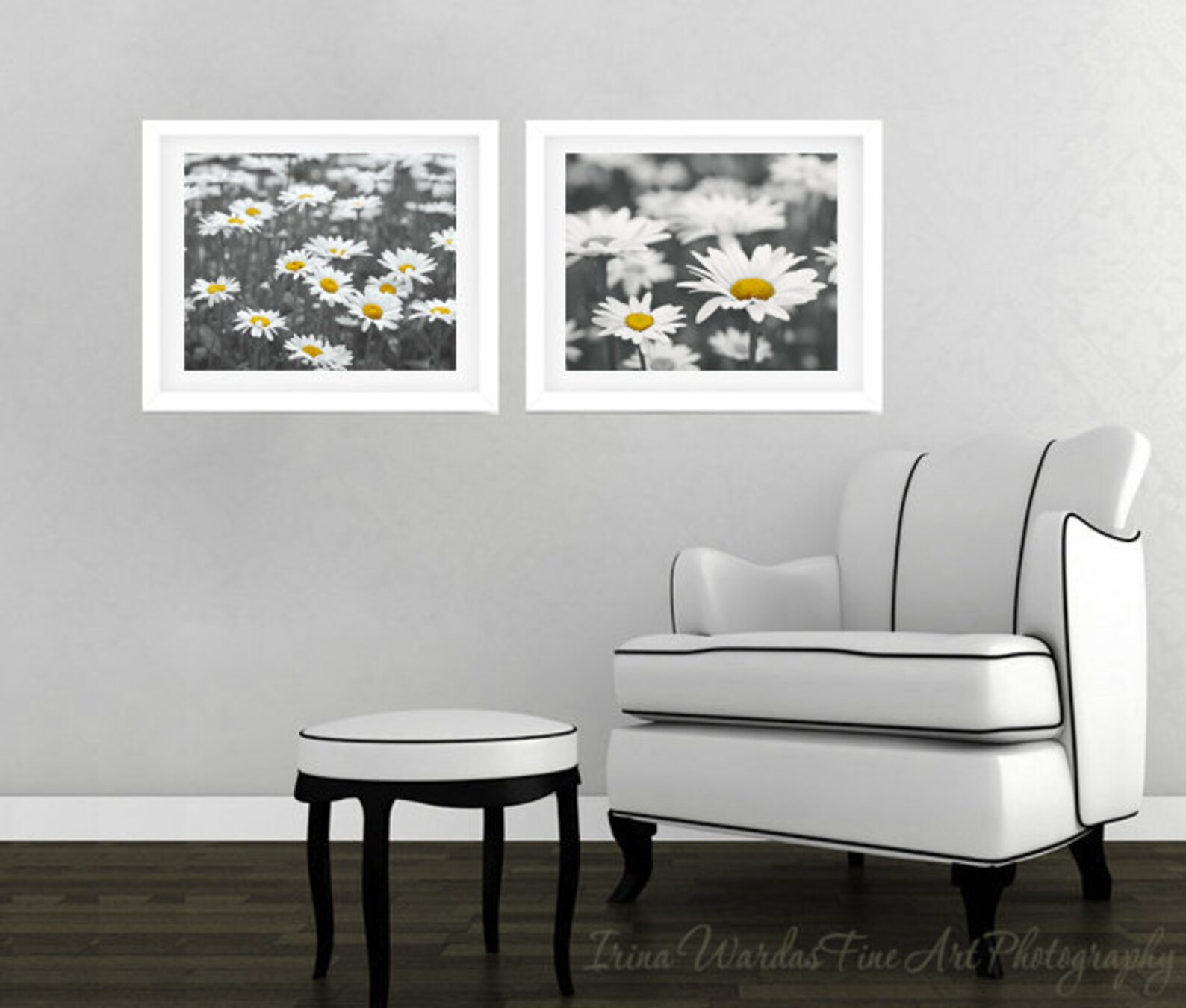Grey and Yellow Wall Art Prints Set of 2 Pictures Black and Etsy