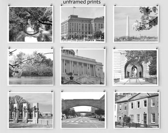 Washington DC black and white photography wall art, Washington DC print set of 9, DC neighborhoods, architecture, gallery wall prints decor