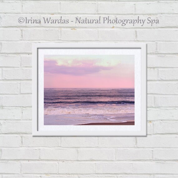 Pink Purple Beach Photography, Ocean Art Print, Lavender Pink