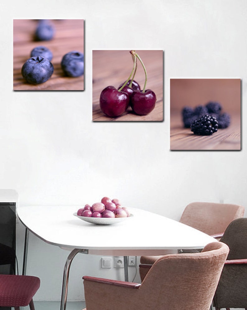 food canvas art set country farmhouse kitchen decor Dining room wall art rustic kitchen wall art set berry cherry fruit photography